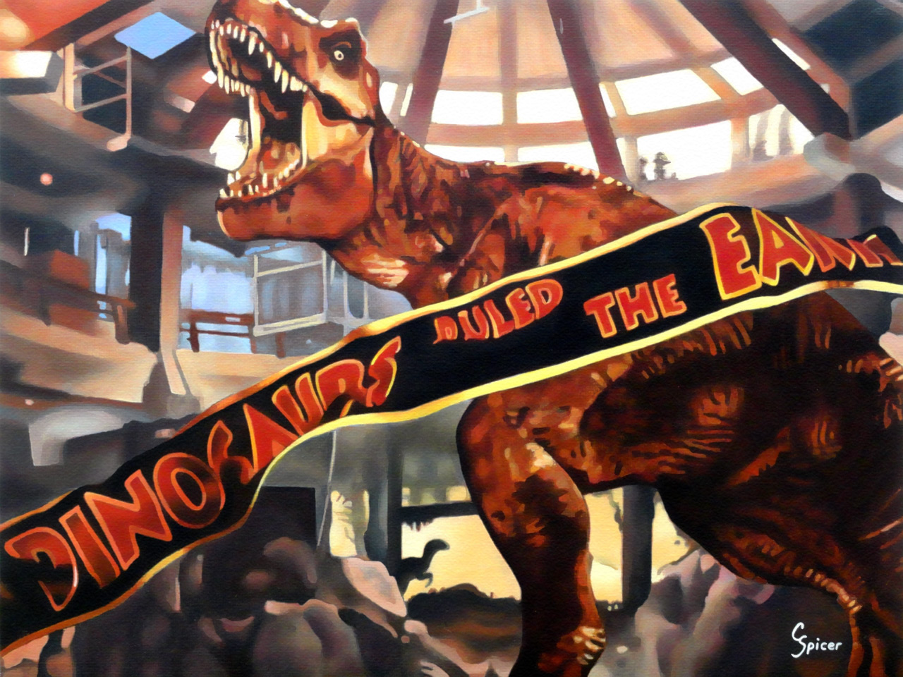 Jurassic Park: T. rex Rescue Scene - Finished Painting